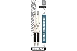 Zebra Pen F-402 chowany długopis kulkowy, beczka ze stali nierdzewnej, drobny punkt, 0,7 mm, czarny atrament, 2-pak