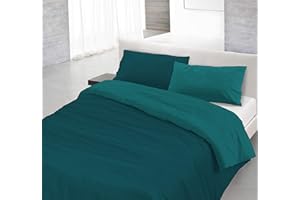 Italian Bed Linen Natural Color Parure Copri Piumino, 100% Cotone, Petrolio/Verde Bottiglia, Matrimoniale, 3 unità