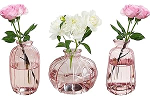 KMERCE 3pcs Vasi vetro decorativi, Piccolo vaso per la decorazione da tavolo per fiori, da Centro Tavolo Matrimonio, battesimo, compleanno, regali per la festa, Rosa