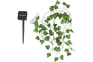 FUOBECIE Solar LED String Lights, Artificial Ivy Leaves Lamp, Fake Ivy Garland Vines 8 Modes Waterproof Solar-Powered Maple Leaves for Garden Patio Gate Yard Party (5M)