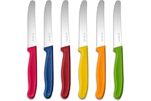 targzier coltelli da tavola,6 pezzi set di coltelli da cucina,Set di coltelli da bistecca in acciaio inox,coltello da pane affilato,Coltello per pomodori seghettato,lavabile in lavastoviglie,colorati