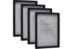 GORYEEFINE Black A4 wooden Photo Frame Set of 4 with Mount for A5, Boxed Gallery Picture Frames A4 4Pack With Glass Window for Tabletop or Wallmounted,Oxford Modern Thin Picture Frame A4