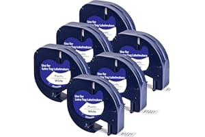 6x Yuanqimm Compatible for Dymo Letratag Label Tape 12mm x 4m for Dymo LetraTag 91221 91201 S0721610 Label Tape Black on White Plastic Tape for Dymo LetraTag LT-100H LT110T LT100T QX50 XR XM 2000