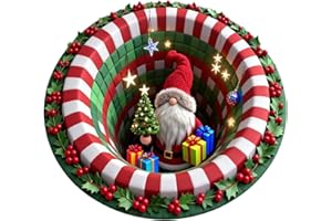 GENERIC Christmas Decorations 3D Rug, 3D Optical Illusion Rug, Christmas Round Rugs Non Slip Washable Santa Claus Xmas Tree Print Soft Carpets for Living Room Decor Gifts