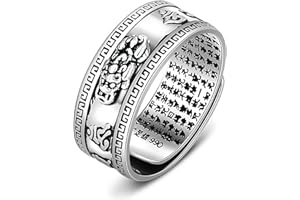 Kucheed Bague Feng Shui PiXiu Mantra, Bagues de Bonne Chance Bouddhistes en Argent,Bijoux Amulet Mantra,Protection Richesse Amour Santé Bande,Bagues Réglables Ouvertes Cadeau pour Hommes Femmes