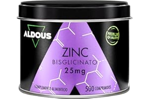 ALDOUS BIO Zinc 25mg - 500 comprimidos + 16 meses - Para el Pelo, Piel y Uñas - Mejorar Sistema Inmunologico - Bisglicinato de Zinc - Sin estearato de Magnesio ni Dióxido de Silicio - Libre de Plástico - ALDOUS