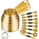 Cuteefun Measuring Spoons and Measuring Cups, 12 Pieces, Gold | 4 Measuring Cups, 7 Magnetic Measuring Spoons, 1 Lever, Stain
