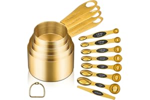 Cuteefun Set di 12 Misurino e Cucchiaio Dosatore, 4 Misurini Metrici, 8 Cucchiai Magnetici a Doppia Faccia con Leva, Gadget da Cucina in Acciaio Inox per Cucinare e Cuocere, Bevande