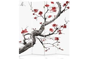 FEEBY FRAMES Feeby Biombo Cerezo Japonés 4 Piezas 145x180 cm Unilateral Divisor Plegable Decoracion Separador de ambientes Moderno Diseño Habitación Salón Oficina Dormitorio Home Office Blanco Rojo Negro