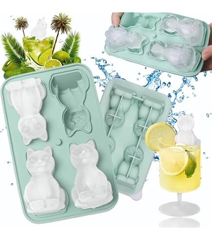 Vassoio per Cubetti di Ghiaccio a Forma di Gatto, Vassoio per Cubetti di Ghiaccio in Silicone Riutilizzabile a Forma di Gatto per Cocktail (BLACK