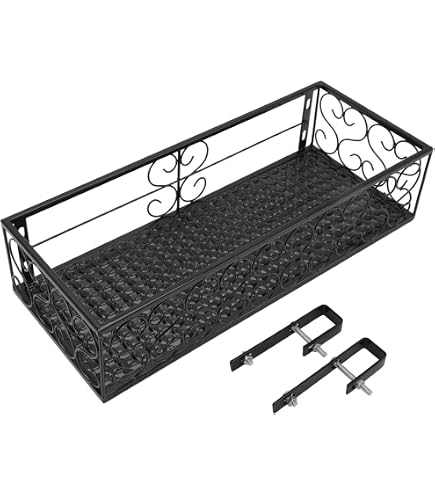 Portavasi da Balcone, Fioriera per Ringhiera, Ringhiera Sospesa, Cesto Portavasi, Fioriera da Balcone, Recinzione, Supporto in Vaso, Cestini Rettangolari per Piante, Decorazione per Mensole, Nero