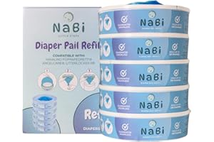 NABI LITTLE STEPS Ricarica Compatibile con Mangiapannolini Maialino Foppapedretti, Angelcare e Genie Litter Locker II. Confezione da 5 Ricariche Profumate, Facili e Convenienti