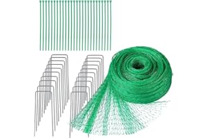 VOKMON 44pcs Garden Netting Kit, 4m x 10m Green Gardening Fence Pond Pea Grass Netting for Grass Seed Mesh Netting Frame Bird Netting for Garden, Plants Protection Netting with Garden Securing Pegs
