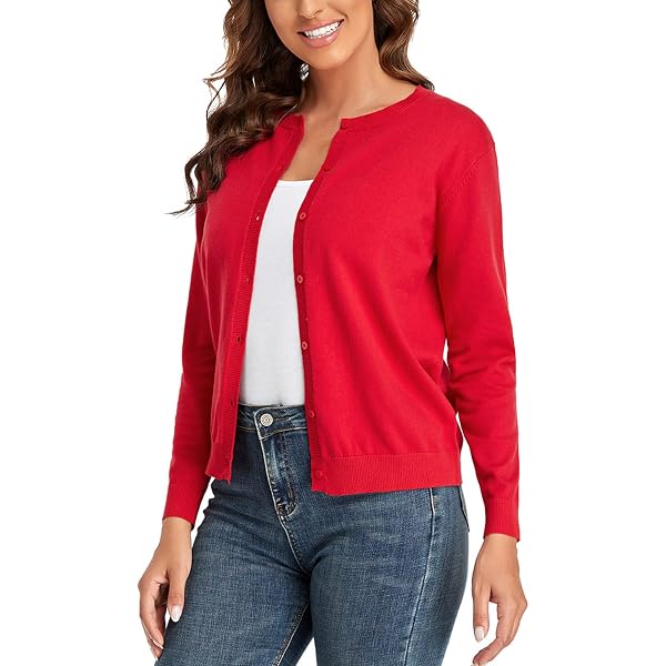 Gilet Femme Tricoté CUNYI - Cardigan Boutonné Col Rond