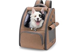 ALLSOPETS Zaino Porta Cane Zaino Pieghevole per Cani e Gatti Trasportino Traspirante per Animali Domestici con Tendine Parasole Adatto per Viaggi Escursioni Campeggio (Marrone Cachi)