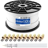 deleyCON HQ 100m Coaxial Cable SAT 130dB Shielded 4-Layer DVB-S+S2/T/C Broadband Cable 4K 1080p FULL HD HDTV with 10 F Connec