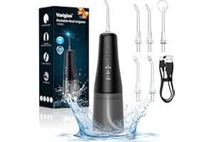 VARIGLAS Irrigador Bucal, Irrigador Dental Profesional 5 Boquillas 3 Modos, 300ML USB-C IPX7 Impermeable Irrigador Dental Portatil, Irrigador Bucal Portatil, Irrigadores Dentales Para Hogar y Viajes