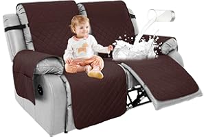 RAPRAP 2 Seat Recliner Sofa Covers with Pocket, Elastic Straps, 100% Waterproof and Non-Slip Recliner Chair Covers Two Seat, Washable Recliner Armchair Protector for Dog, Pets, Kids,Brown,2 Seats