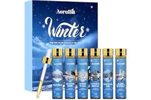 Aoruilia 6 x 10ml Winter Fragrance Oils Set, Natural Essential Oil for Diffusers for Home, Aromatherapy, Candle Making - Winter, Warm Woollen Blanket, Balsam Fir, Snow Walk, Sleigh Ride, Gingerbread