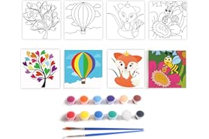 SEEALLDE Geschenk für Kinder Leinwände mit Acrylmalerei Set für Kinder Kinderbasteln mit 12 Farben 2 Pinseln und Anfänger für Mädchen, Jungen