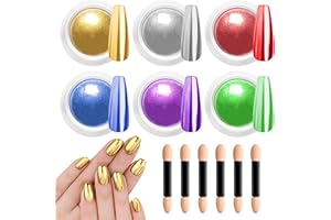 BISHENGYF 6 Polvere per Unghie Cromate, Natale Set Polvere Pigmenti Metallici Unghie, Glitter per Unghie Effetto Specchio Polvere per Unghie from Bastoncini per Ombretto per Nail Art Decorazioni