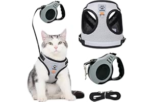TYXHXTF Arnes Gatos y Correa Set, Transpirable Arnes Gato Pequeño, con Reflectantes de Tela, con Correa Extensible 3M, para Caminar, Entrenar, Gato Pequeño y Mediano