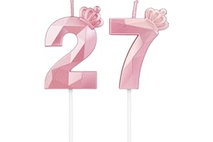 DTXLX numer 27 świeczek 3D, cyfra, z koroną, na tort, dekoracja urodzinowa, na imprezę, wesele, imprezy firmowe, jubileuszowe (różowe, #27)