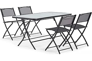Oviala Table de Jardin et 4 chaises Pliantes en Acier et Verre Noir