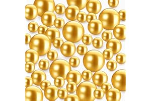 DERJDISF 150 Piezas de Perlas de Imitación, Perlas Flotantes para Relleno de Jarrones, Perlas Brillantes Sin Agujeros, Tamaños Mixtos, Cuentas Sueltas, para Velas Flotantes etc, 8/14/20mm (Amarillo Do