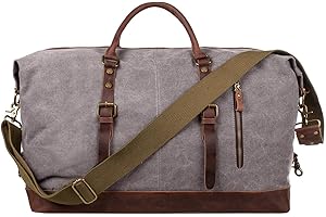 S-ZONE Reisetasche 60L Vintage Canvas Crazy Horse Leder Trim Unisex Handgepäck Weekender Tasche Sporttasche für Reise Wochenende Urlaub