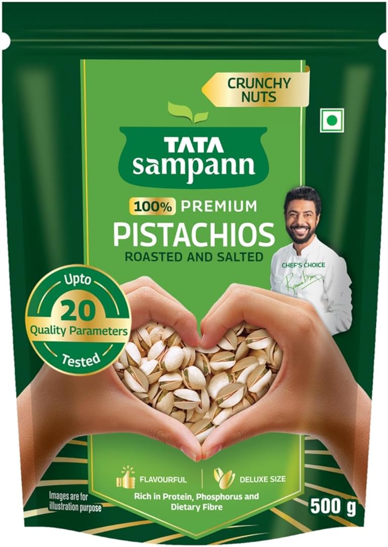 Tata Sampann Pistachios Roasted &amp; Salted, Pista, 500g, Rich In Protein, Phosphorus, &amp; Dietary Fibre, Premium Nuts &amp; Dry Fruits, Crunchy &a