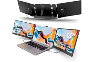 domyfan 14" Laptop Screen Extender, FHD 1080P IPS Triple Portable Monitor for Laptop, HDMI/USB-A/Type-C Plug and Play for Windows, Mac, Android, Chrome,PS5, Work with 13.3"-17" Laptops