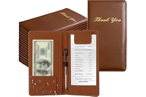 PATIKIL Restaurant Check Presenters, 20Pcs Guest Check Bill Holder with Magnetic Clip PU Leather Check Presenters for Restaurants Waitress Servers Bars, Light Brown