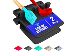 COOLER KITCHEN Poggiamestolo - 2 Poggia Mestoli da Cucina - Posa Utensili da Cucina in Silicone Resistente al Calore e Senza BPA - Posa Mestoli con Salvagoccia - porta mestoli da cucina - poggia mestolo cucina