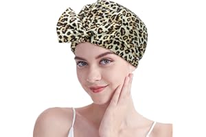 ECOMBOS Shower Cap for Women - Waterproof Reusable Shower Hair Caps Adjustable Bow Bath Caps with Elastic Band for Ladies Girls Bathing Spa(Black+Yellow)