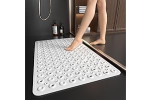 XIYUNTE Long Bath Mat Non Slip Anti Mould - 70 x 40 cm Bathtub Mat Non Slip Shower Mats for Inside Shower, Anti Slip Shower Mat with Suction Cups and Drain Holes, Machine Washable, White