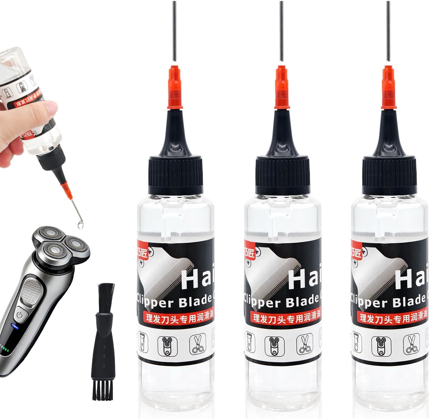 3pcs Aceite Lubricante,Aceite Maquina Cortar Pelo con Cepillo de Limpieza,Aceite para Cabezas de Afeitadora para Cortadoras de pelo, Reduce la fricción Cortadoras de pelo