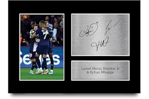HWC Trading A4 Lionel Messi, Neymar Jr & Kylian Mbappe PSG Geschenke Gedrucktes Signiertes Autogramm Foto für Fußball Anhänger and Fans - A4