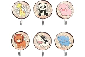OMLALAYI 6 Pièces Crochets en Bois, Crochet Adhésif Enfant, Crochet Porte Manteau Enfant Accroche Murale Sans Percer, Crochet pour Animaux Mignons, Crochets Autocollants Décoratifs, pour Armoire, Chambre