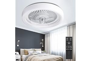 bapro 48W LED Ventilateur de Plafond，Moderne Dimmable (3000-6000K) LED Fan Plafonnier Silencieux Salon Ventilateur Plafonnier avec Télécommande Réglable 3 Vitesse Plafond Fan Lumière Éclairage Ø56CM