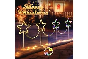 Quntis 4 Pack LED Christmas Star Pathway Lights Mains Powered Garden Stake Lights with Colour Changing 8 Modes Timer Memory Function Waterproof for Xmas Holiday Path Yard Lawn Decoration