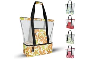 Wzsipod Beach Tote Bag with Cooler,Women Sandproof Mesh Beach Bag,Large Pool Bag with Zipper for Beach Travel Picnic Sport