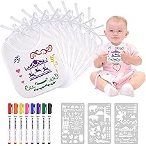 29-teiliges Baby Lätzchen Bemal-Set - Mit Stiften & Vorlagen Für Kreative Babyparty