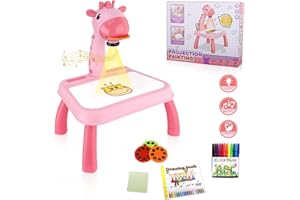 MOMSIV Aolieh Proyector de Juguete para Dibujo y Calcado, Mesa con Proyector Inteligente de Dibujo y Trazado para Niños, con Luces y Música (Ciervo Rosa Fucsia)