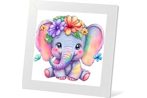 HKLIOPU 5D Diamond Painting Kit, Rainbow Baby Elephant with Flowers, Full Drill Crystal Rhinestone Diamond Art Kits Adults, Embroidery Cross Stitch Craft Home Wall Decor 30x30cm