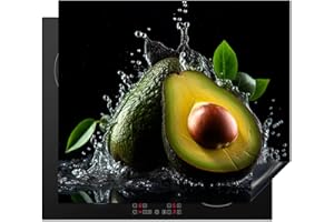 KitchenYeah© Protege Plaque Tapis Pour Induction 59x51 cm Deco Cuisine Protection Vitrocéramique Pour Cuisiniere Avocat - Fruit - Eau - Noir - Vert