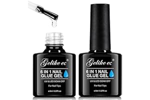 Gelike ec Colla per Unghie Finte 6 in 1, Base Coat Semipermanente Unghie, Nail Glue per Tip UV en Gel Resina Extra Forten 16ml