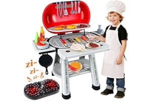 VICTERR Jouet Cuisine Barbecue Enfants, Accessoire Cuisine Enfant - Couverts, Légumes, Tablier, avec Son et Lumière, Jeu de Rôle de Chef pour Garçons et Filles, Cadeau Enfant de 3 à 8 Ans