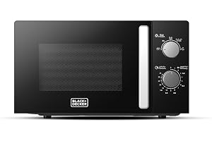 BLACK+DECKER Microwave Oven, 20L, 700W, 5 Power Levels, Defrost Function, 35-Min Timer, 255mm Glass Turntable for Even Cooking, Easy-Clean Cavity, Stylish Chrome Knobs – Black, MZ2005P-B5