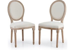 VONLUCE Juego de 2 Sillas de Comedor Acolchadas con Respaldo Redondo y Patas de Madera de Caucho Sillas Tapizadas en Tela para Comedor, Salón, Dormitorio Sillas de Comedor en Estilo Vintage